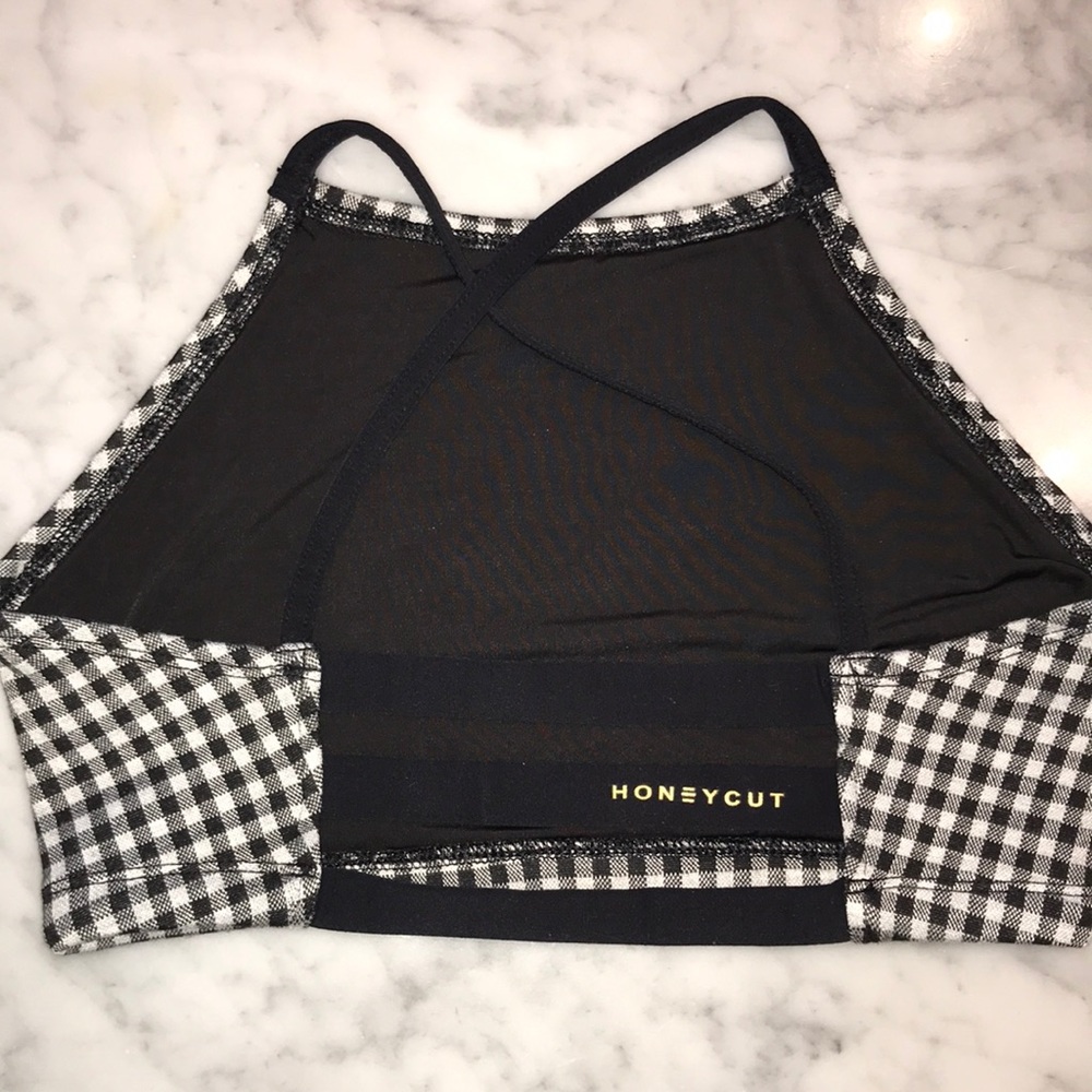 gingham high neck sports bra